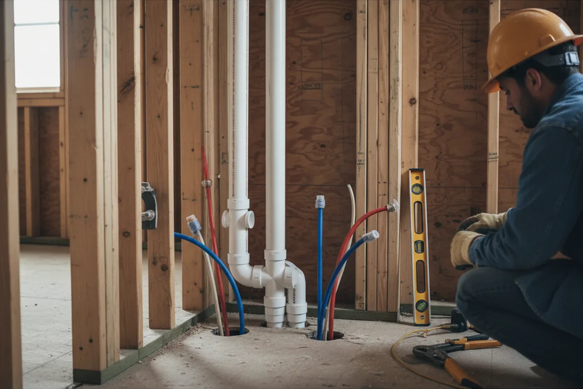 Drain and supply rough-in during Sump Pump Repair in Highwood